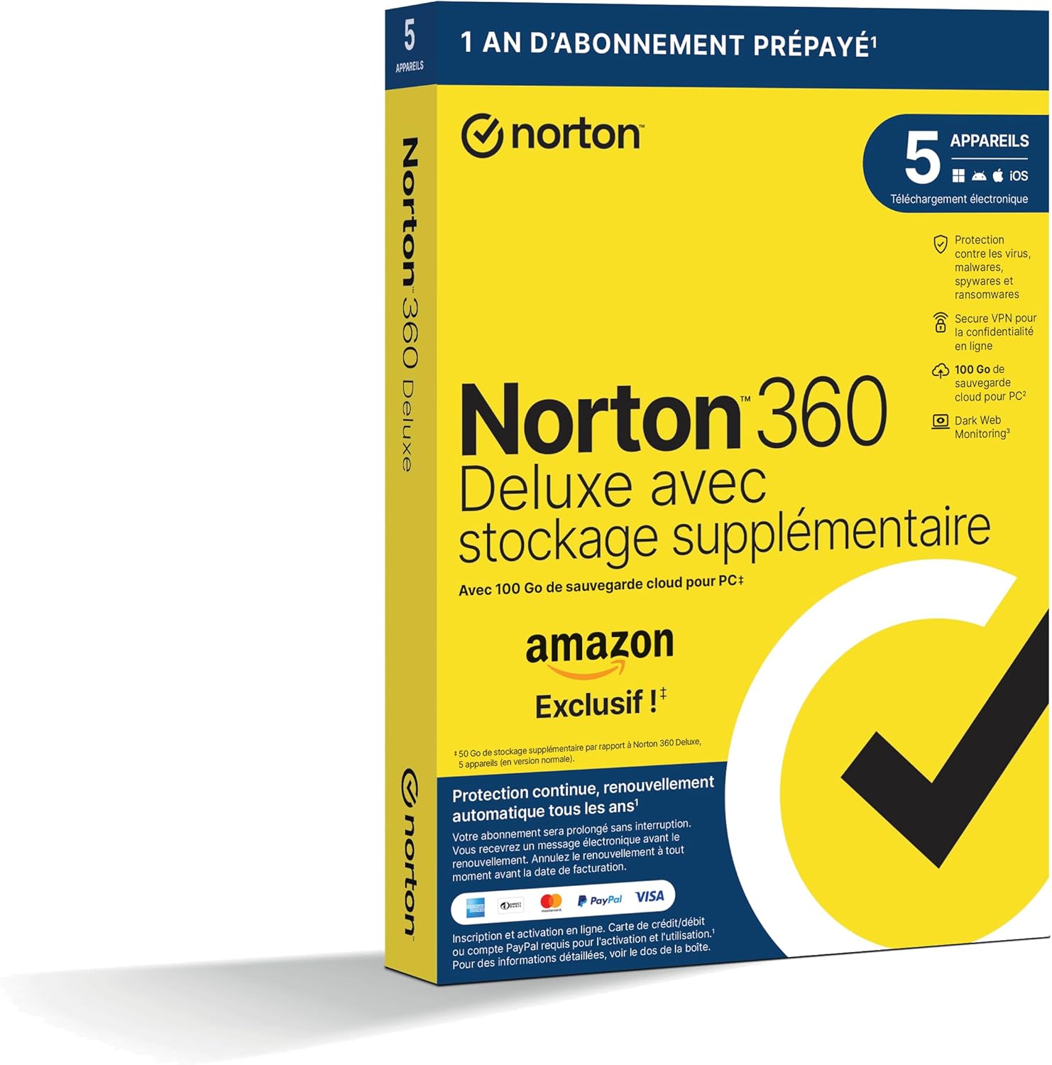 360 Deluxe + 50 Go de sauvegarde cloud supplémentaire -5 Appareils - 1 An d'Abonnement en renouvellement automatique - Exclusivité Amazon* Code d'activation - envoi par la poste Deluxe [Exclusivité] 5 Appareil + 50 Go (1 An)