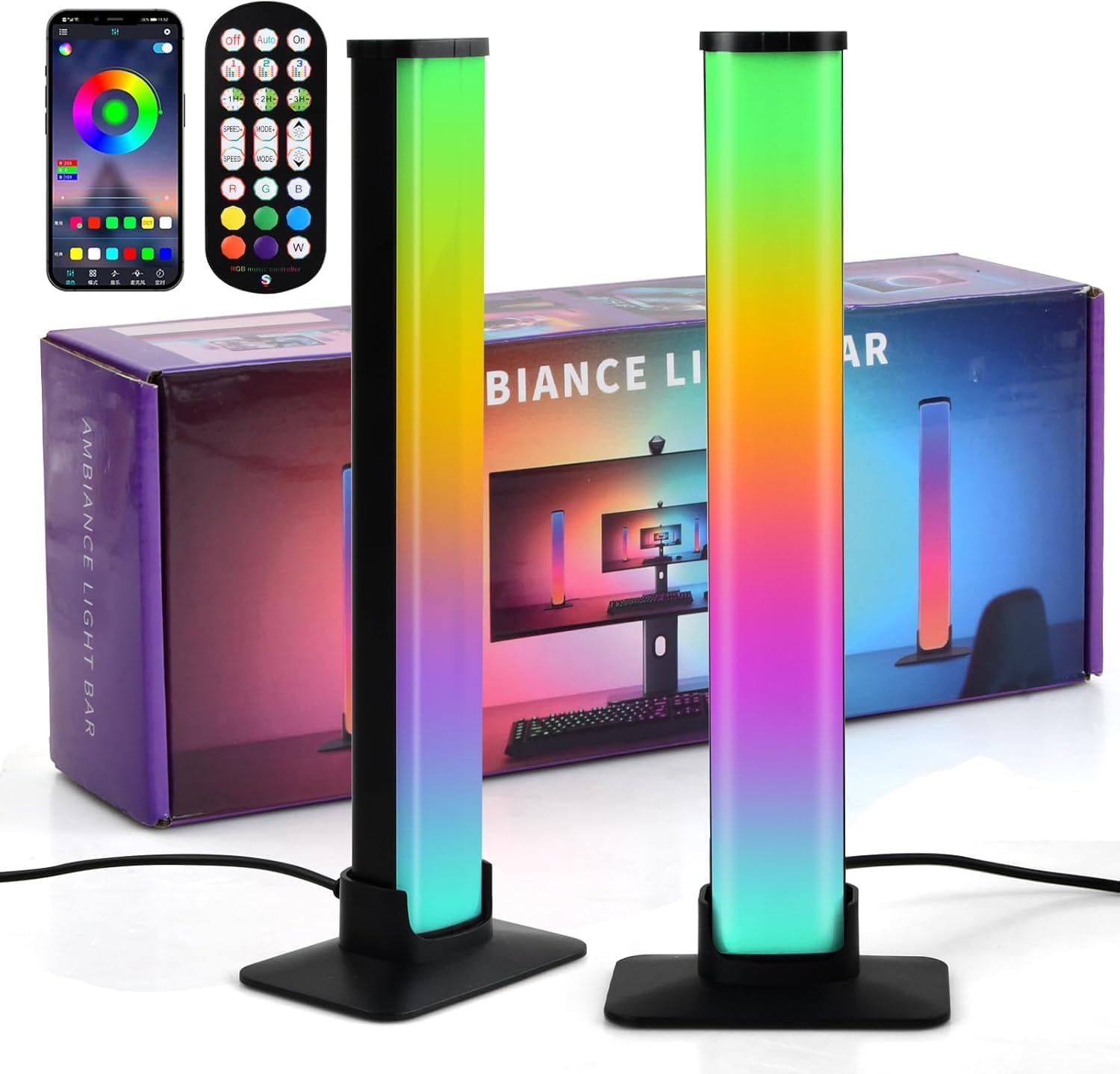 Mapille 2PCS Gaming LED Smart Lampes, Sync avec Musique, Barre LED RGB, Rétroéclairage TV, Contrôle par APP, Décor Chambre Gaming Lumière d'Ambiance pour TV, PC, Bureau, Décoration de Chambre