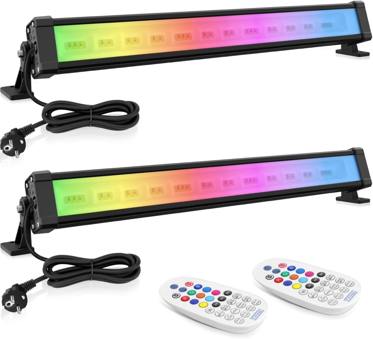 Projecteur LED RGB Barres 42W 2Pack Spot LED Couleur Télécommande, 10 Couleurs & 30 Modes, Luminosité Réglable, Étanche IP66, Minuterie et Mémoire, Eclairage pour Halloween Bar Jardin 10 Couleurs + 30 Modes 42W-2P