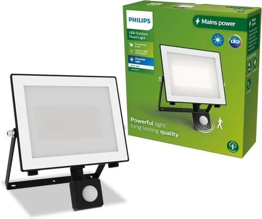 Philips Lois Projecteur Extérieur avec Capteur, 50 W, 3000 K, Noir avec capteur 50W Lumière du Jour