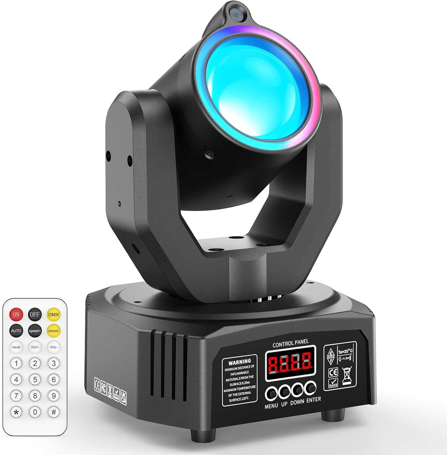 Lyre LED Beam RGBW 3-en-1 de 30W, Effet de Poursuite avec Bande Lumineuse d-mx512 Son Actif avec Télécommande pour DJ Soirée Club Mariage Scène Spectacle