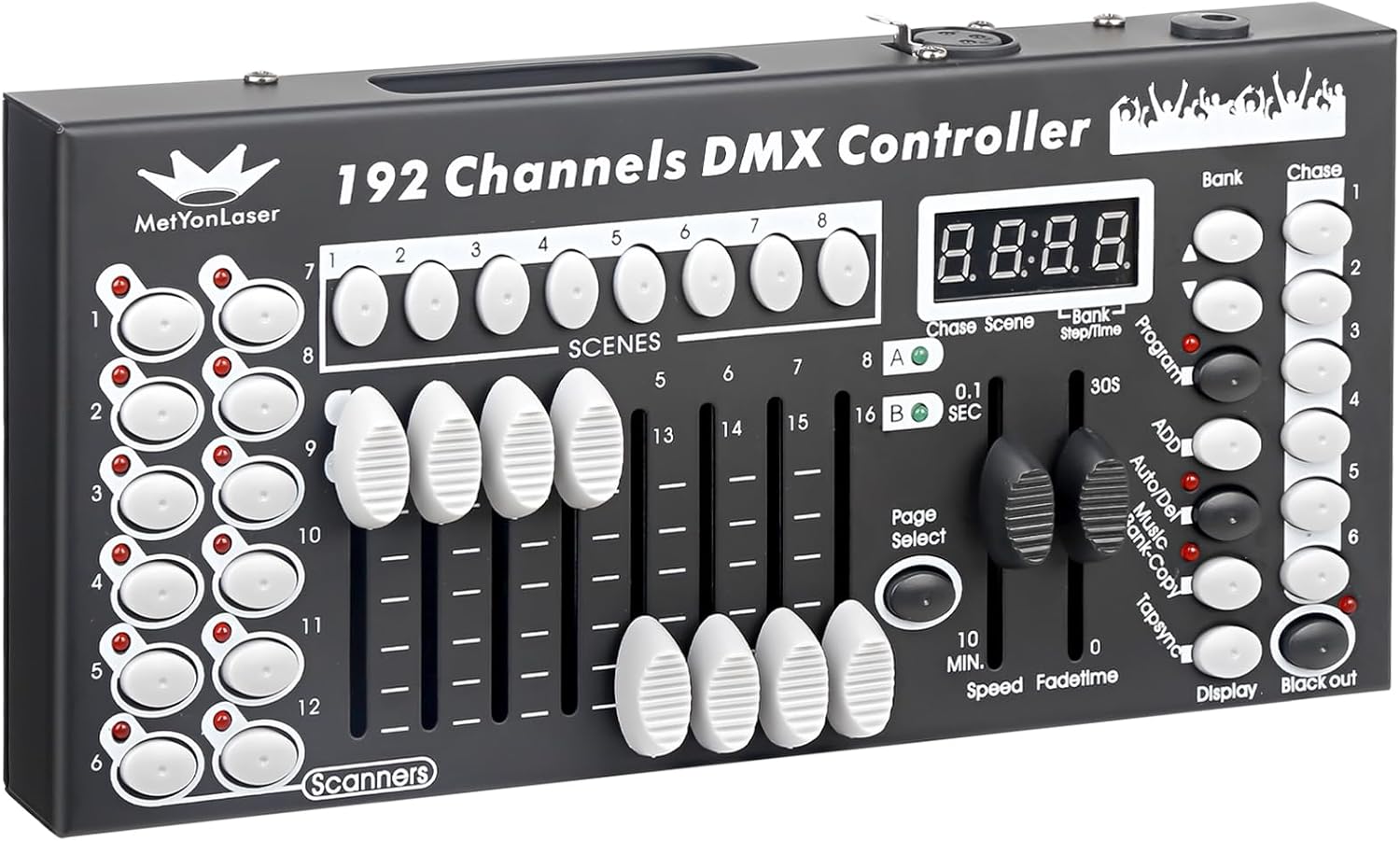 Contrôleur DMX Console DMX 192 canaux DMX Panneau contrôleur pour l'édition du programme d'éclairage de scène (Noir)