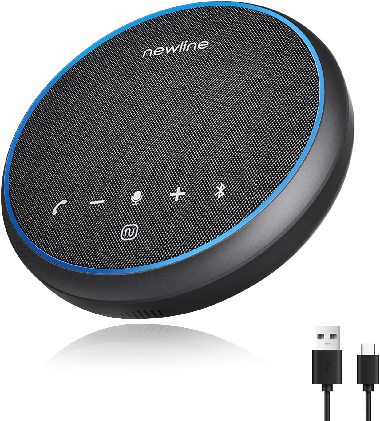 Microphone USB pour Conférence Bluetooth Haut-Parleur pour PC, réduction du bruit, Capture vocale à 360° 43 heures en veille, Conference Speaker compatible avec Zoom Teams Skype, Home Office NewPie