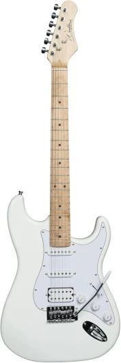 Guitare électrique Woodbrass ST100 Blanche - Guitare polyvalente idéale pour débuter - Corps forme ST Tilleul Américain Touche érable - Style rock, pop, funk, country, hard, metal
