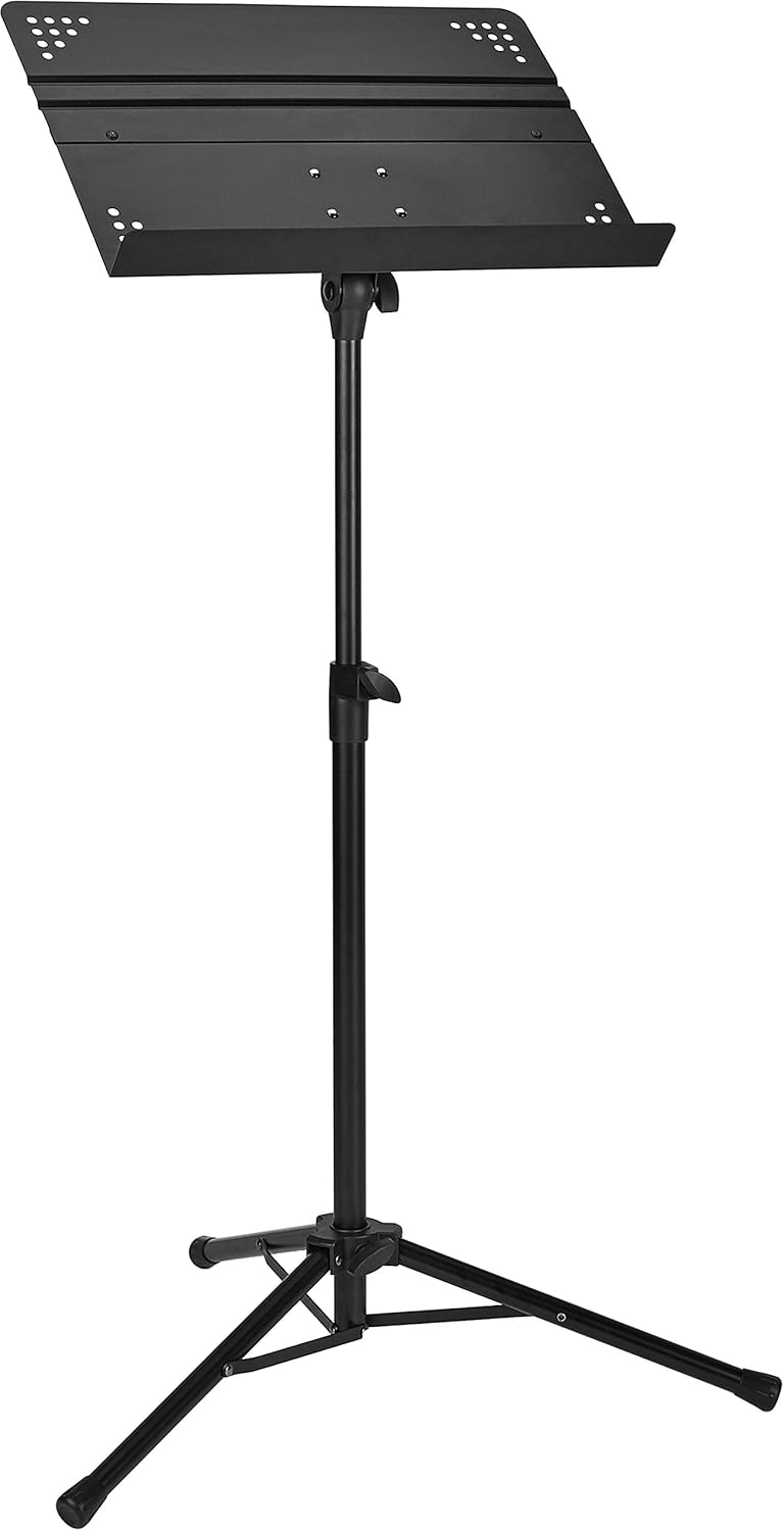Pupitre de Musique Pliable Professionnel pour Orchestre, Hauteur Réglable de 79.7 à 139.9 cm, Utilisations Debout et Assise, Base Tripode, Compact et Transportable, Noir