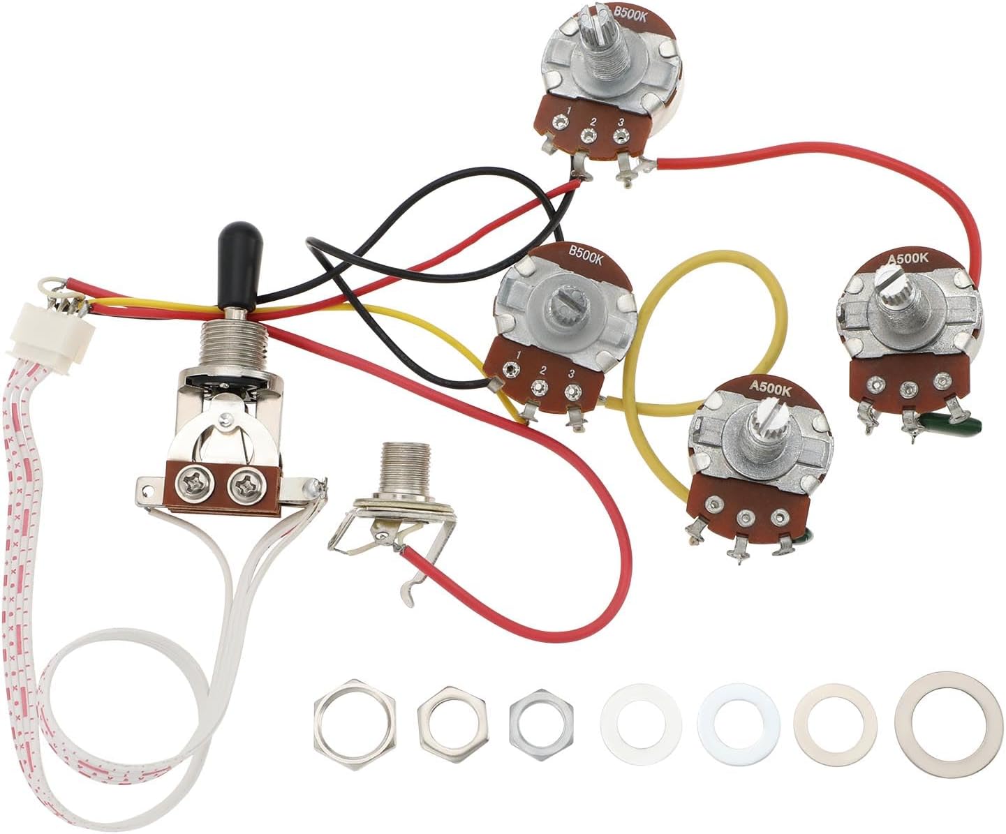 1 Kit de Câblage Précâblé pour Guitare sans Soudure Humbucker 2V2T avec Pots 500K et Interrupteur à Bascule 3 Voies Compatible avec Epi LP la Série Standard