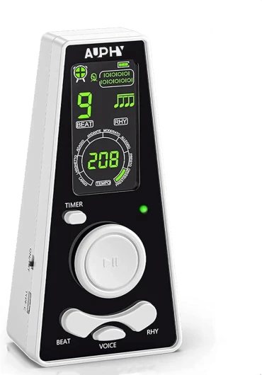 AUPHY Digital Métronome, Réglage Rapide et Précis du Rythme, Affichage LED Couleur, Voix Humaine Réelle, Fonction Minuterie, Convient au Piano Guitare Violon, etc - DM-Blanc