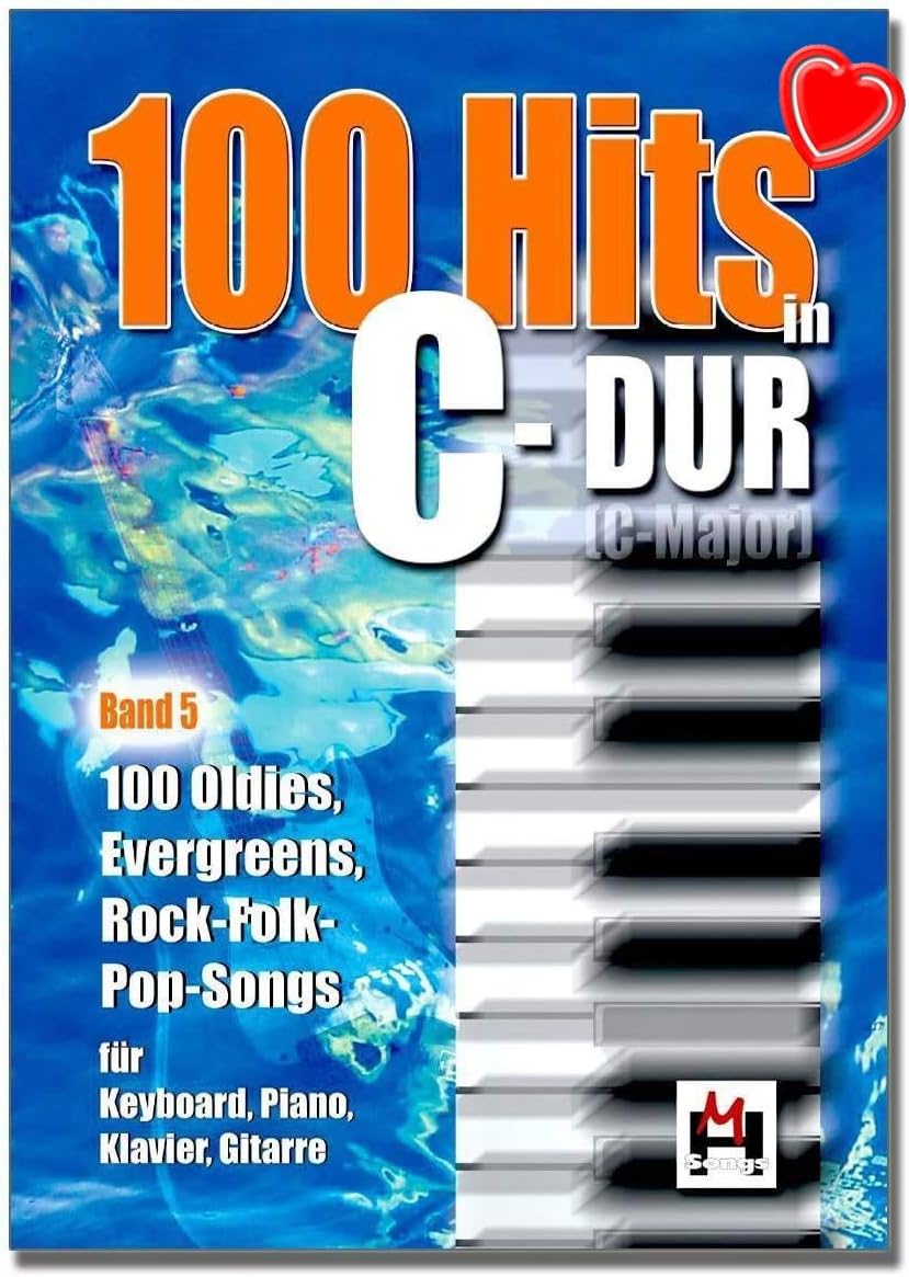 100 hits in C-Dur Band 5-100 Oldies, Evegreens, Rock-Folck Pop Chansons pour clavier, piano, guitare, – Songbook avec pince à partitions colorée en forme de cœur