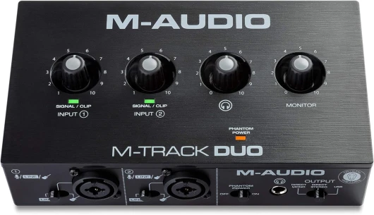 M-AUDIO M-TRACK DUO Interface audio ou carte son USB avec 2 entrées pour microphones et logiciels 48kHz, 2 XLR avec Casque