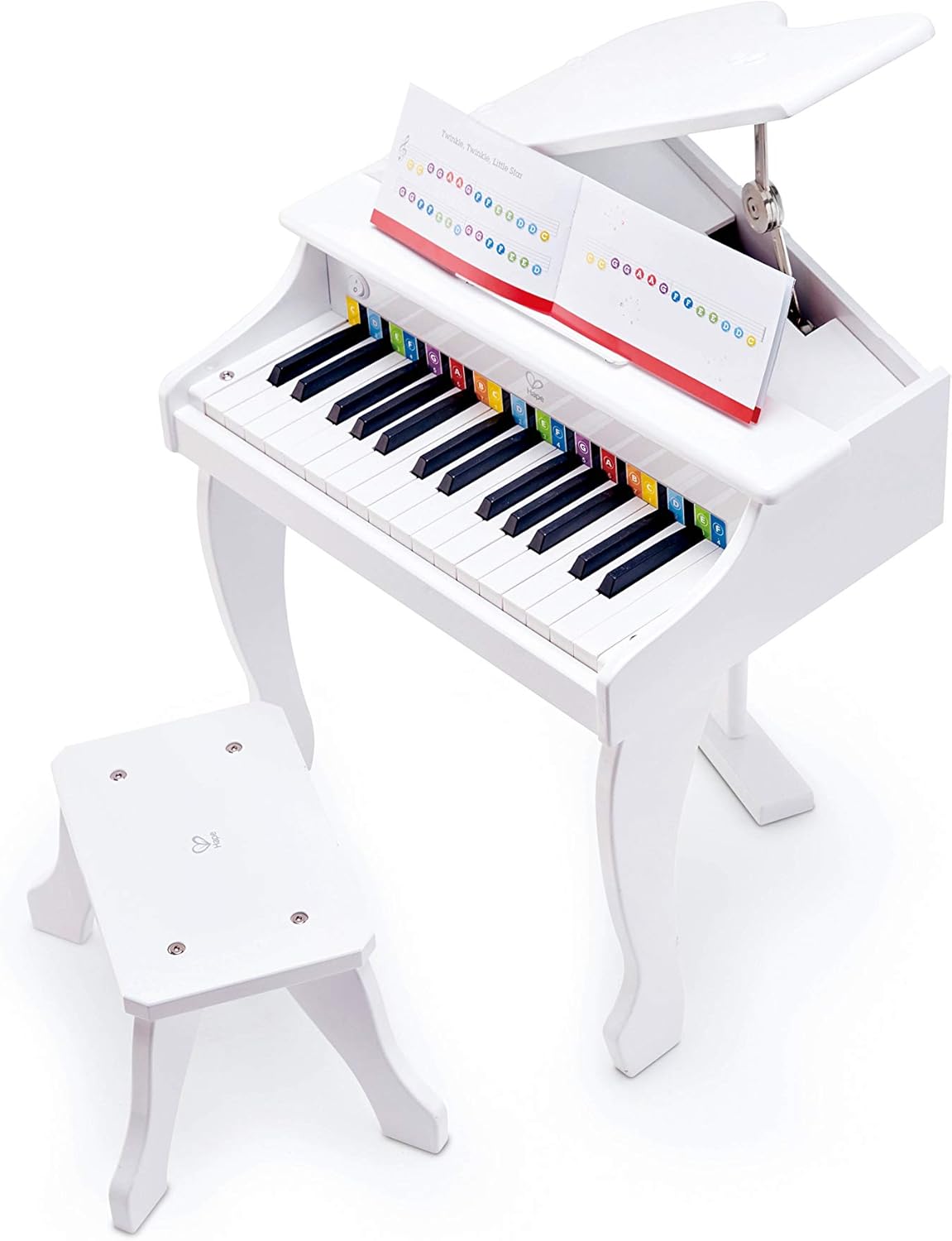 Piano à Queue en Bois Électronique Blanc - Instrument de Musique en Bois à 30 Touches - Jouet pour Enfant dès 3 Ans - Fille et Garçon - Tabouret Bois Blanc Inclus