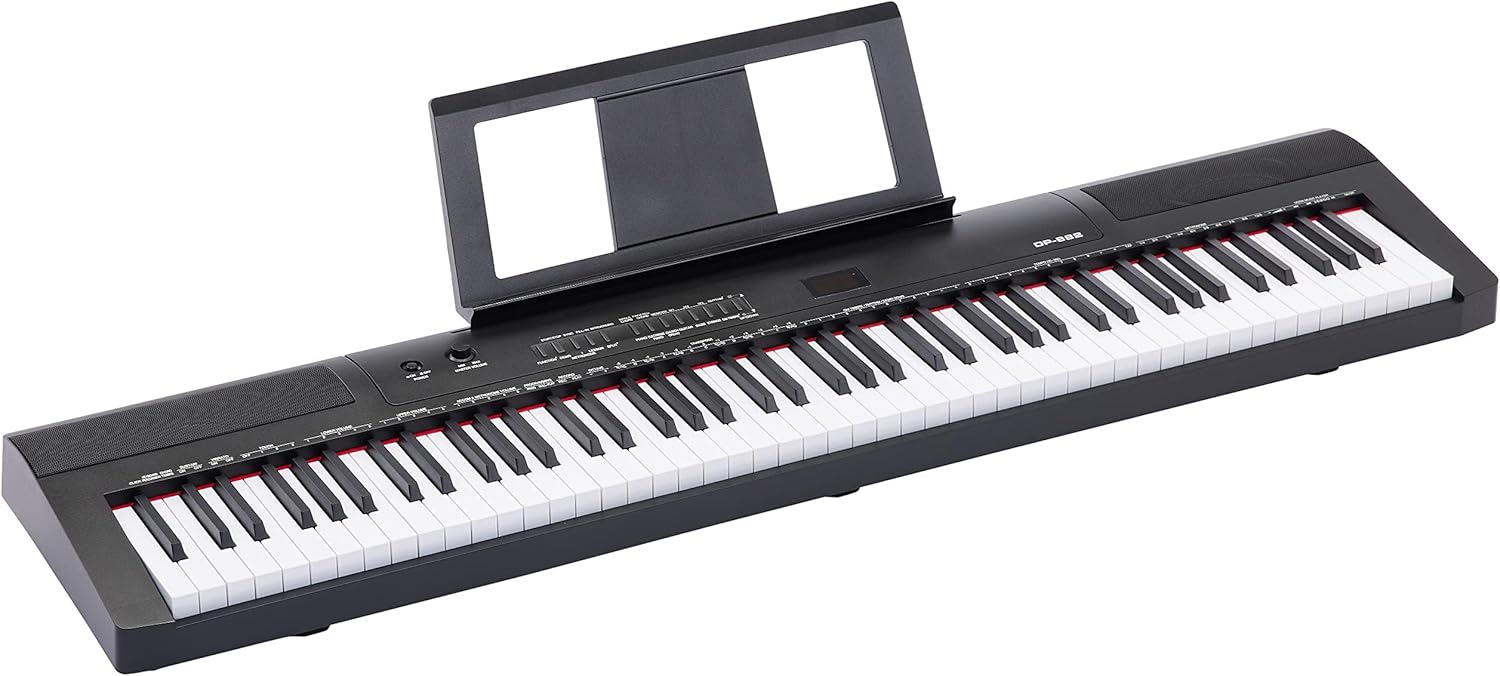 Piano Numérique Portable à 88 Touches Semi-Lestées avec Pédale de Sustain, 2 Haut-Parleurs, 140 Timbres, 200 Rythmes, 16 Chansons de Démonstration, Métronome, Mode Leçon, Noir