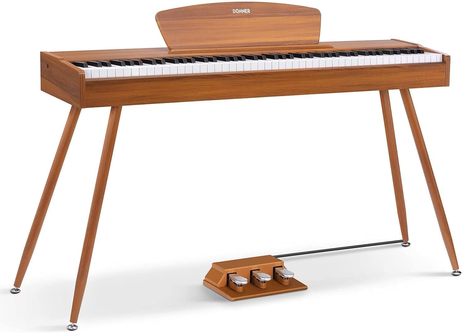 DDP-80 Clavier de Piano Numérique 88 Touches lestées, Action de Marteau II, électrique, Maison Pleine Grandeur avec Support, Triple Pédale, Connexion USB-MIDI et Interface de Casque Compact Couleur du bois