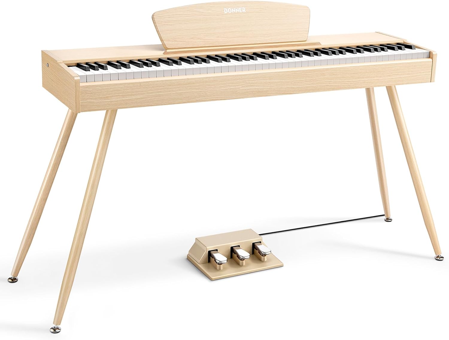 DDP-80 Piano numérique, clavier de 88 touches, piano électrique complet de taille standard avec support, triple pédale, connectivité MIDI et interface casque, Couleur bois clair Compact Couleur bois clair