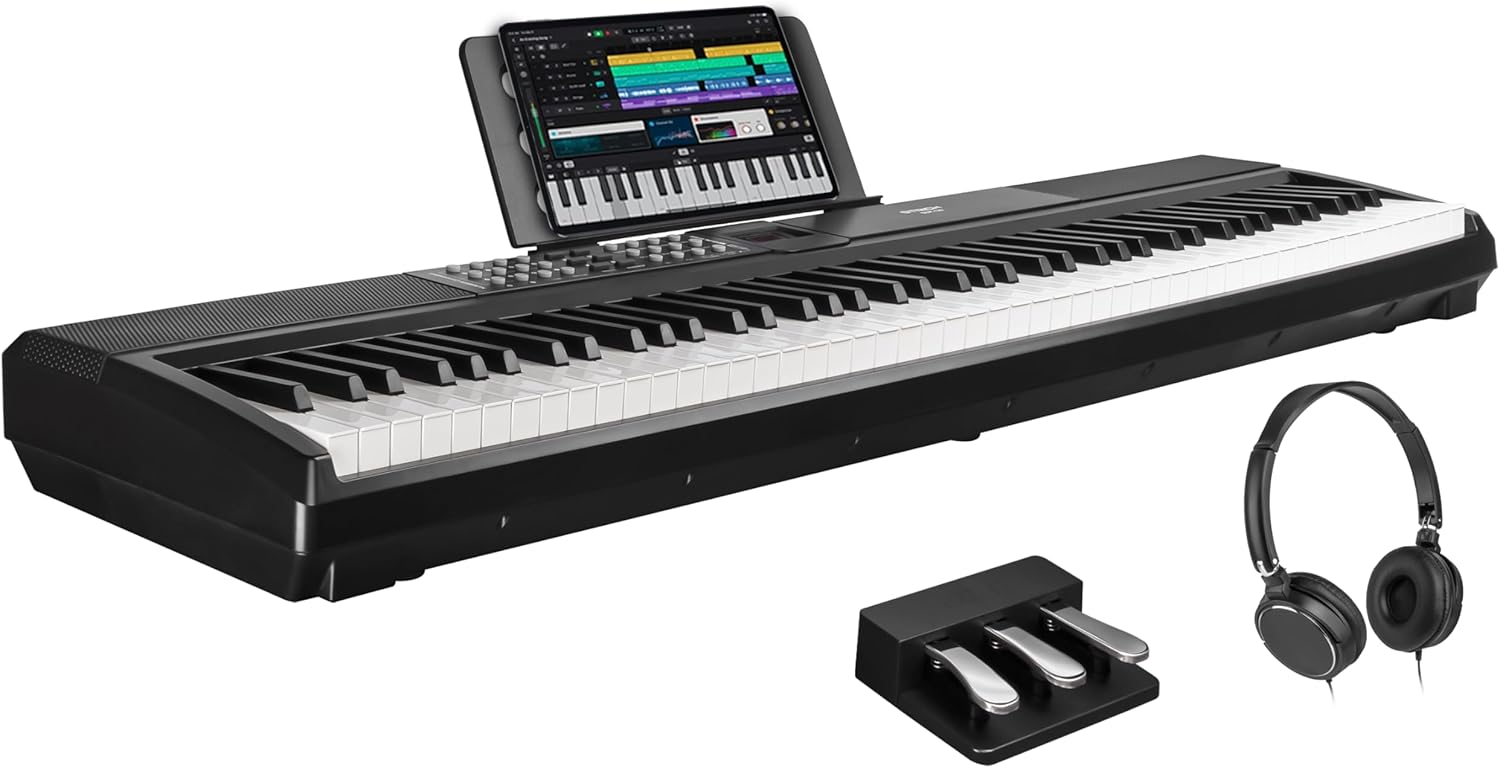 Piano électronique 88 touches avec pédale de sustain, piano numérique à mécanisme marteau, 2 haut-parleurs intégrés de 15 W, piano électronique complet avec connexion USB-MIDI/sans fil, SDP-120