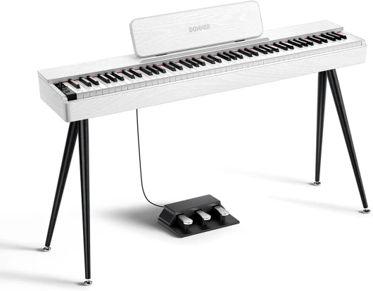 OURA S100 Piano à Clavier Pondéré 88 Touches avec 3 Morceaux de Démonstration, 15 Sonorités, Bluetooth Audio/MIDI, Piano Numérique de Salon pour Débutants, Avancés, Blanc