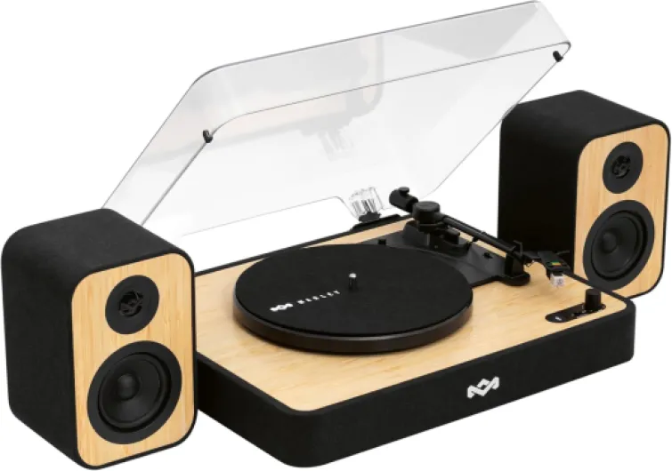 House of Marley Revolution Platine Vinyle Bluetooth avec Enceintes Bibliothèque Filaires 8W – Tourne Disque, Matériaux Recyclés, Lecteur Vinyle avec Couvercle, Installation Facile Tourne-Disque avec Enceintes