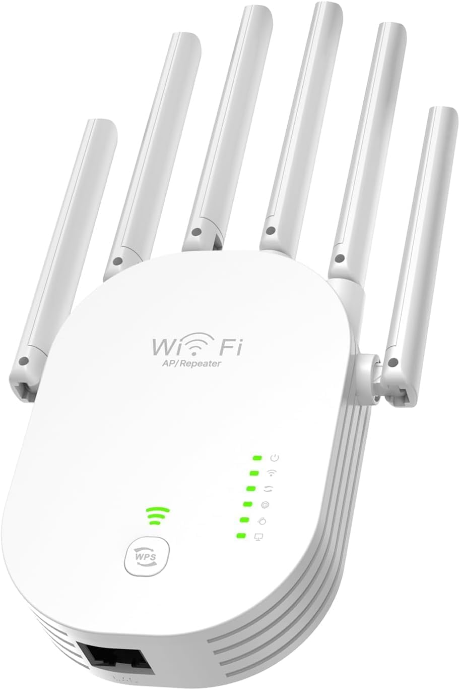 Repeteur WiFi Puissant Amplificateur WiFi avec 6 antennes, 2 LAN,Mode Répéteur & Routeur & AP, Compatible avec Toutes Les Box Internet Ethernet - Intérieur/Extérieur WiFi Booster de Signal Internet