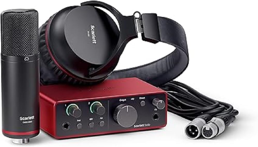 Scarlett Solo Studio 4th Gen, bundle d'interface audio USB pour la guitare, la voix et la production, avec microphone à condensateur et casque: enregistrez, composez, streamez et podcastez
