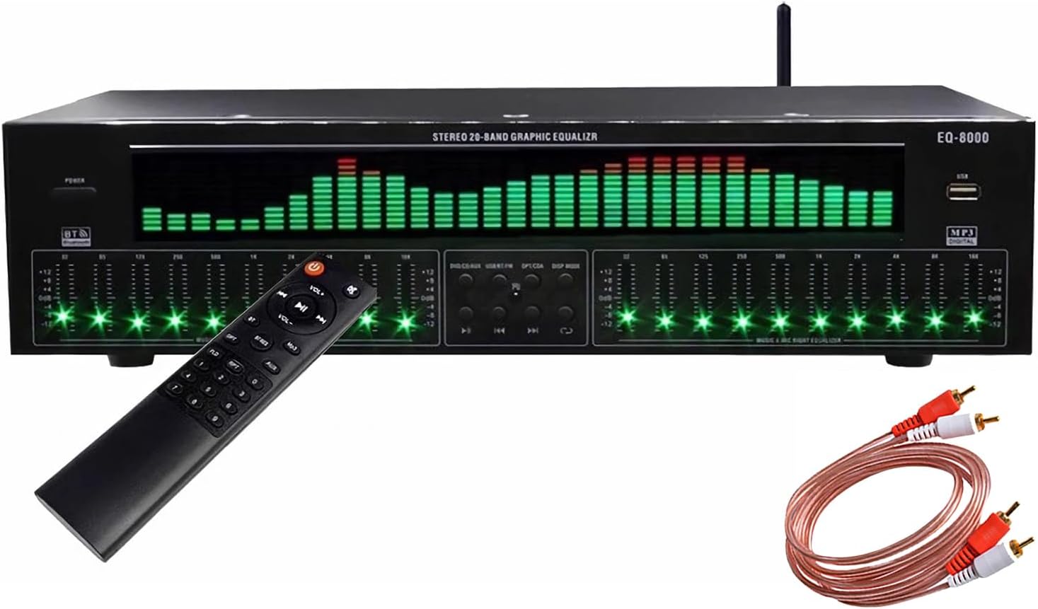 XUCS Égaliseur Numérique 31 Bandes, Égaliseur Graphique Stéréo, Analyseur De Spectre Musical, Décodage Audio Numérique Coaxial Optique Bluetooth 5.4, Réduction du Bruit, pour Studio D'enregistrement Green