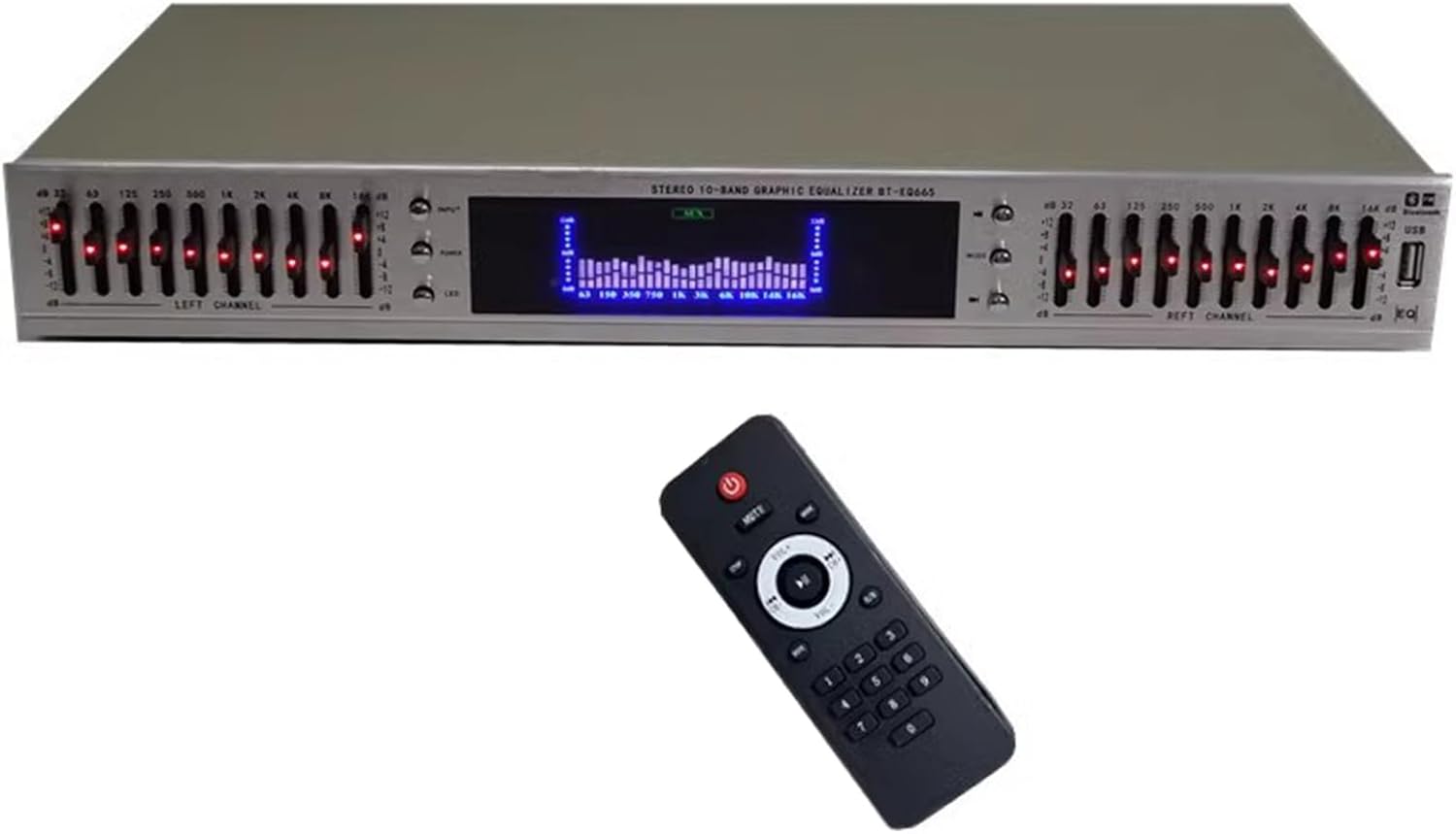 Vituord Égaliseur Audio Hi-FI 20 Bandes, Égaliseur Graphique Numérique avec Effets, Affichage du Spectre LED, Bluetooth/USB Intégré, avec Télécommande, pour Studio D'enregistrement