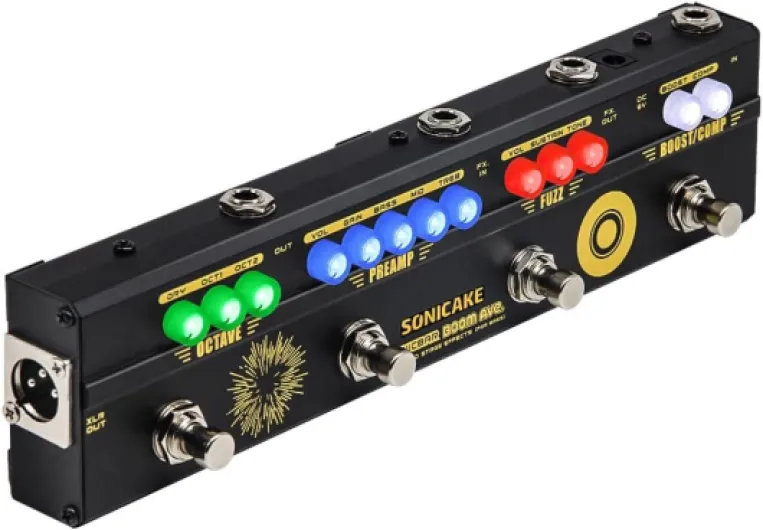SONICAKE Pédale multi-effets basse Préampli Compresseur Boost Fuzz Octave Pédale Boom Ave avec FX Loop Bass Preamp Compressor Boost Fuzz Octave