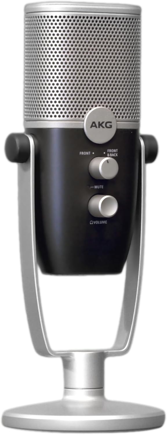 AKG Pro Audio Ara Microphone à condensateur professionnel USB-C, modes de capture audio à double motif pour le podcasting, le blogging vidéo, les jeux et le streaming, bleu et argent - Ara - USB-C Mic