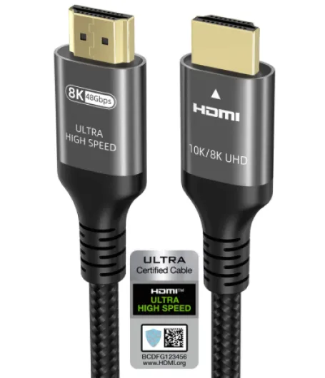 10K 8K 4K Câble HDMI 48Gbps 2M, Certifié Ultra Haut Débit HDMI® Cable 4K 240Hz 144Hz 120Hz 8K60Hz 0,01ms HDR10+ ARC eARC HDCP2.3 Netflix Roku TV PC Monitor Projecteur PS5 Xbox 2Mètre