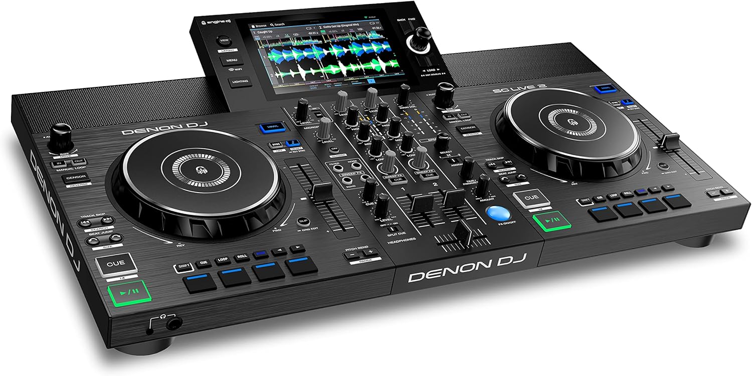 Denon DJ Contrôleur DJ autonome avec Amazon Music, écran tactile 7", Wi-Fi, haut-parleurs, compatible Serato DJ et Virtual DJ