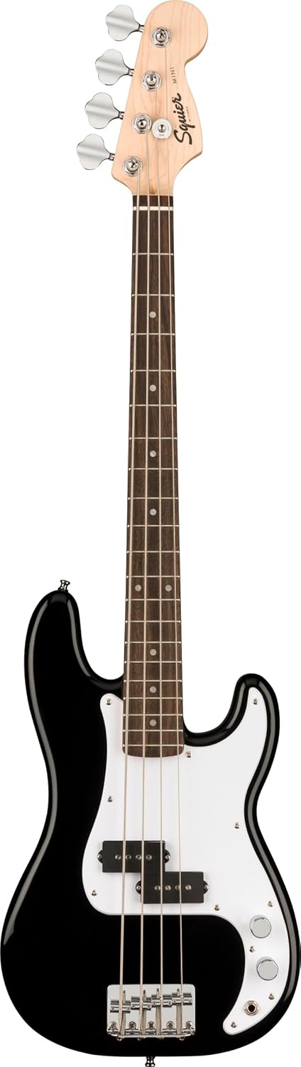Squier Mini Precision Bass Basse électrique, finition noire, Inclus des Cours Virtuels Gratuits sur Fender Play Noir Droitier