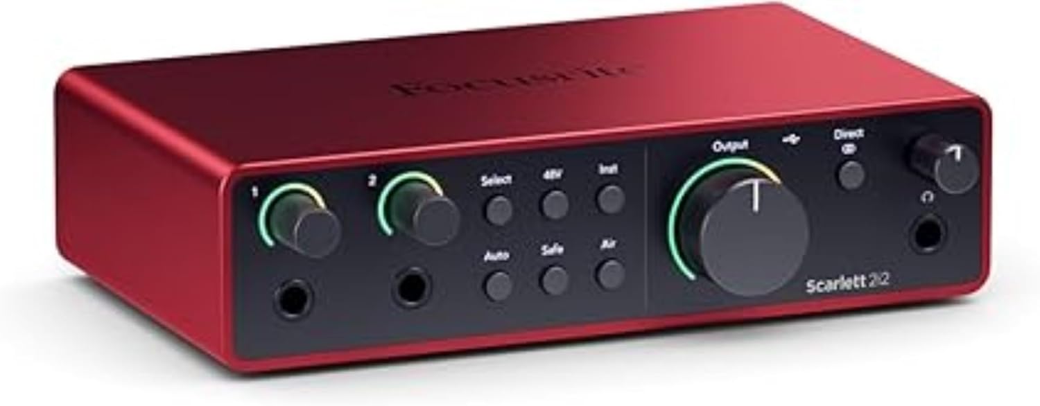 Scarlett 2i2 4th Gen, interface audio USB pour enregistrer, composer, streamer et podcaster — des prises de son de très haute qualité et tous les logiciels pour enregistrer