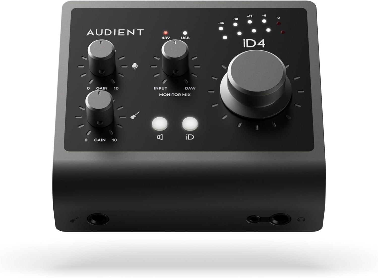 Interface audio Audient iD4 MKII, préampli micro pour console de classe A (USB-C haut débit, fonction Monitor Mix et Monitor Panning, 2 sorties casque, compatible Mac/PC/iOS), noir Unique