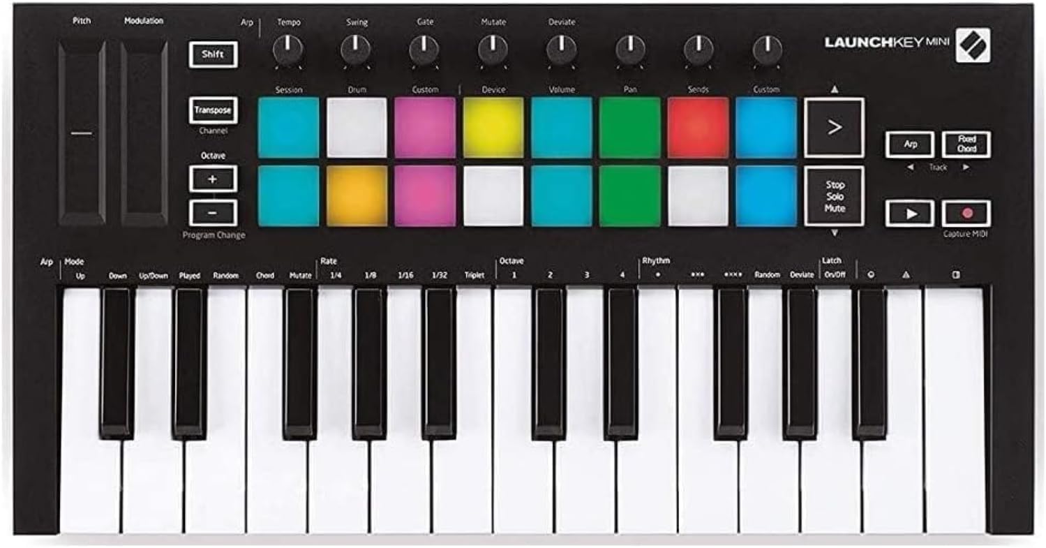 Launchkey Mini [MK3] — Clavier maître MIDI USB portable de 25 touches avec intégration de STAN - Mode d'accords fixes et arpégiateur — pour la production musicale Unique Mini 25 touches.
