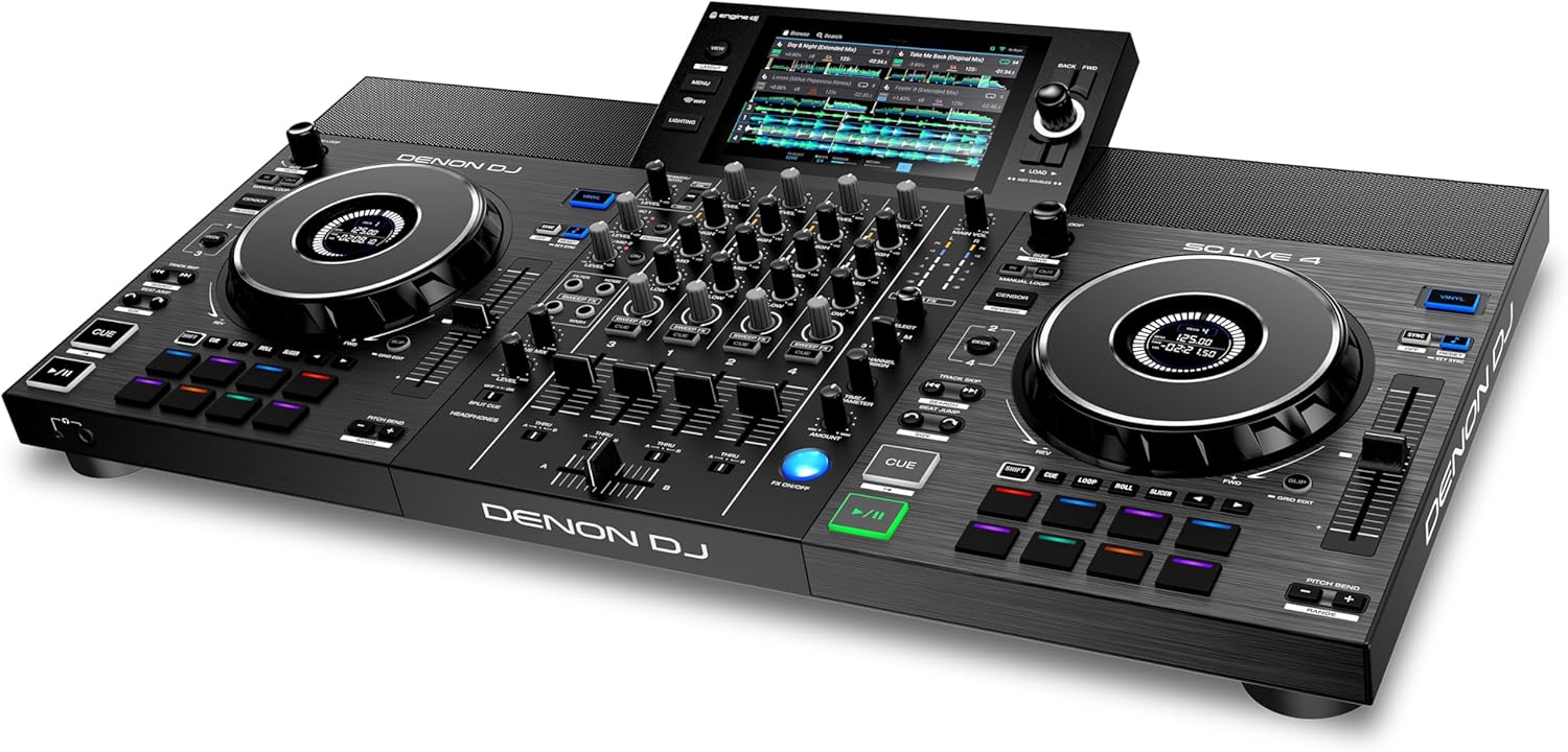 Denon DJ SC LIVE 4 - Contrôleur DJ autonome, mixeur quatre canaux, Amazon Music, Wi-Fi, haut-parleurs, compatible Serato DJ et Virtual DJ SC Live 4 - Noir