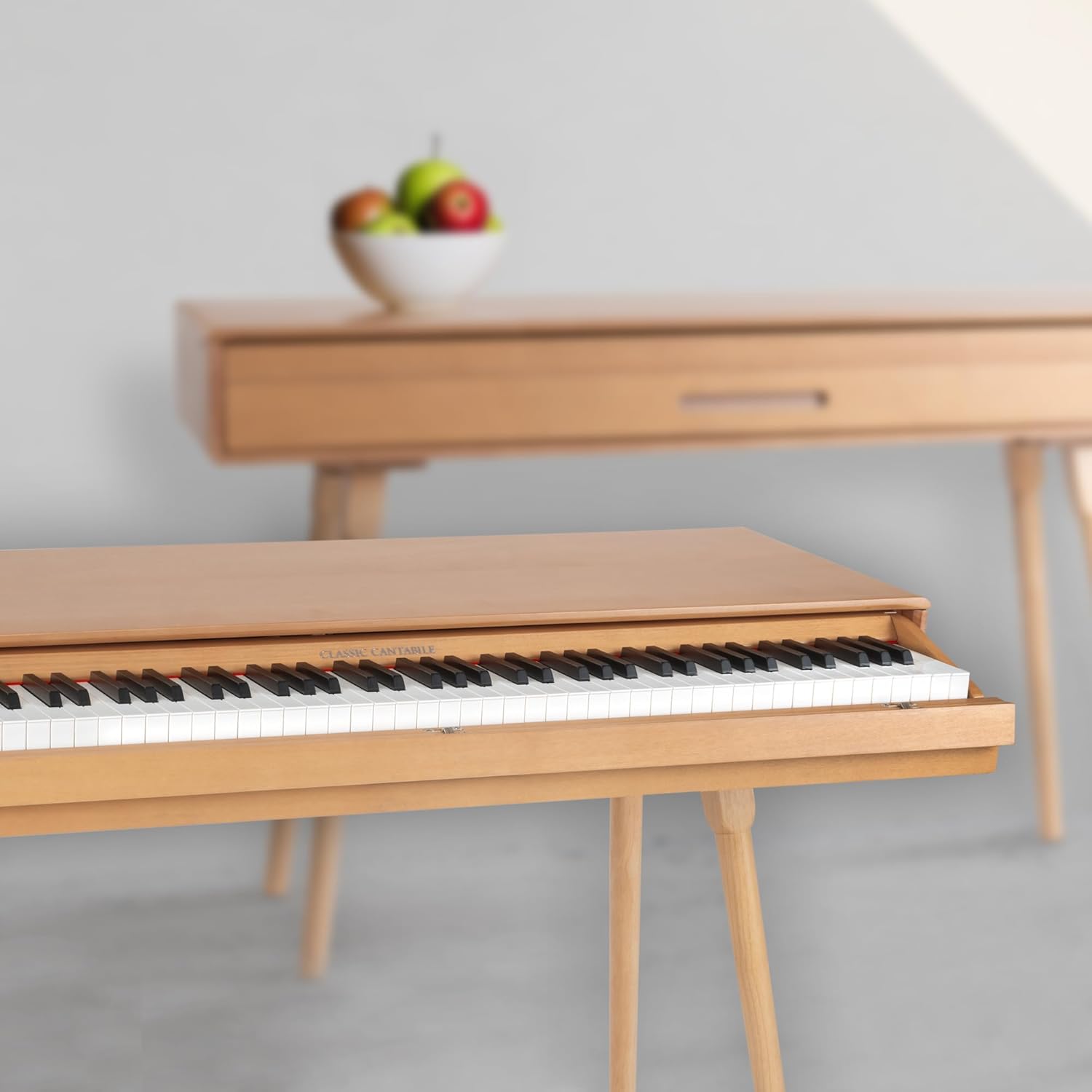 DP-730 OK Piano numérique 88 touches clavier pondérée action de marteau - Table avec piano électrique intégré - Porte-notes et triple pédalier inclus - USB MIDI et prise casque Chêne clair