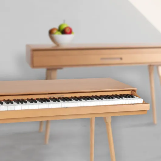 DP-730 OK Piano numérique 88 touches clavier pondérée action de marteau - Table avec piano électrique intégré - Porte-notes et triple pédalier inclus - USB MIDI et prise casque Chêne clair