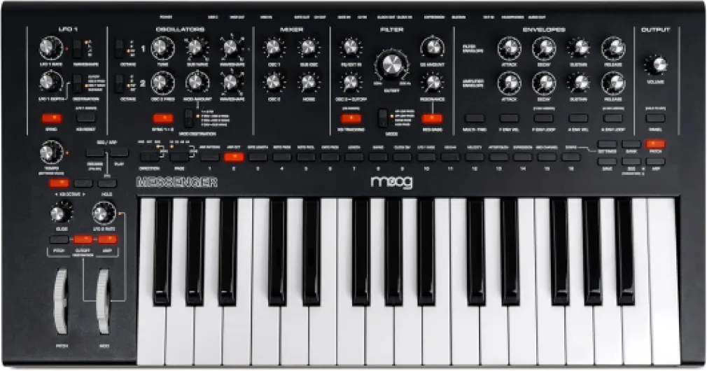 Messenger - Synthétiseur Monophonique Analogique Nouvelle Génération avec Clavier 32 Touches, Séquenceur 64 Pas, 256 Préréglages et Compensation RES BASS