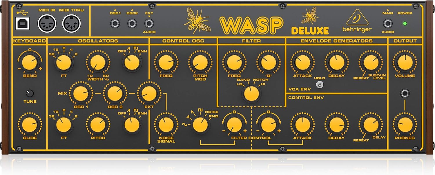 Wasp Deluxe Synthétiseur Analogique de Légende avec Deux Oscillateurs, Filtre Multimode, Chaîne Polyphonique 16 Voix et Format Eurorack