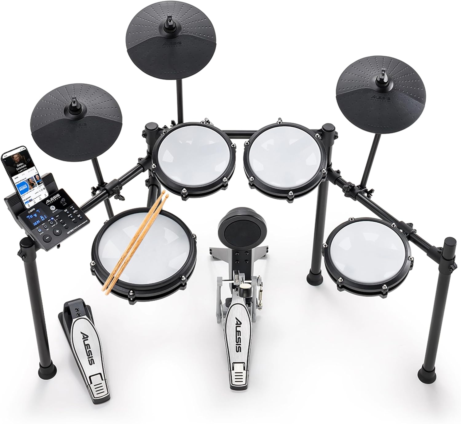 Nitro Max Kit Batterie Électronique avec Pads en Maille Silencieuse, Caisse Claire 10" Dual Zone, Bluetooth, 440plus Sons Authentiques, Drumeo, USB MIDI, Pédale de Kick