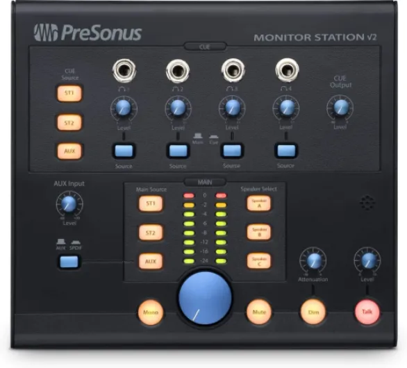 Monitor Station V2, Centre de Contrôle de Studio de Bureau avec Contrôleur de Volume des Moniteurs et Amplificateur de Casque