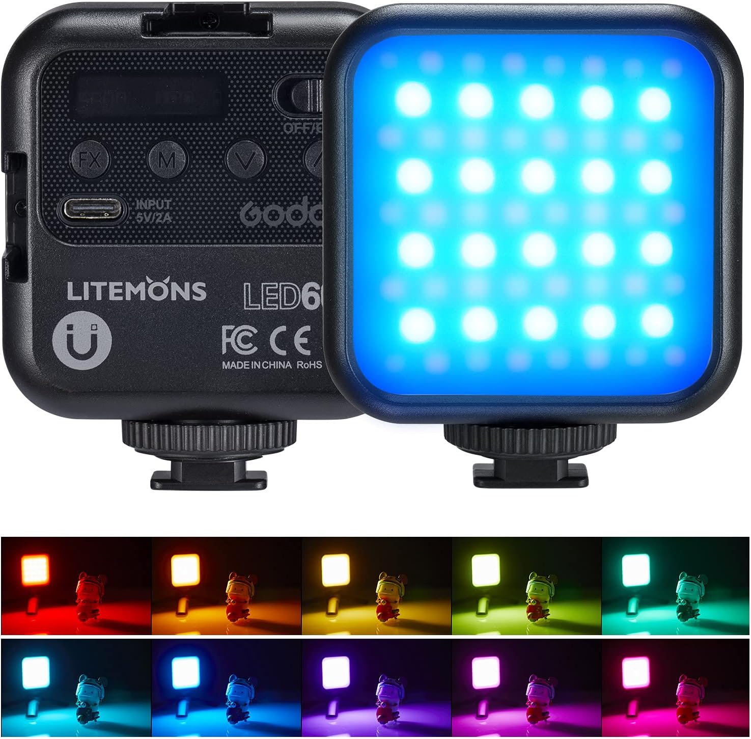 LITEMONS LED6R RGB LED Vidéo Lampe, Lumière Bicolore 3200K-6500K CRI 95, 13 FX Effets d'éclairage, HSI Mode, Rechargeable pour Tournage, Diffusion en Direct, Microfilmage et Enregistrement
