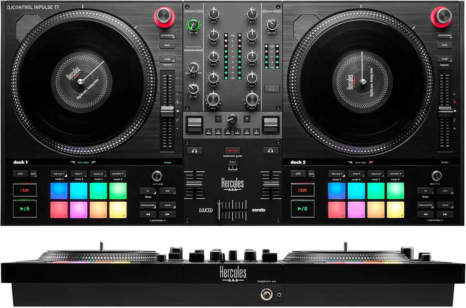DJControl Inpulse T7, contrôleur DJ motorisé noir avec deux platines