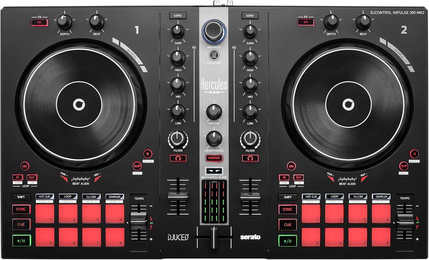 DJControl Inpulse 300 MK2 - Contrôleur DJ USB – 2 voies avec 16 pads et carte son intégrée Unique Inpulse 300MK2