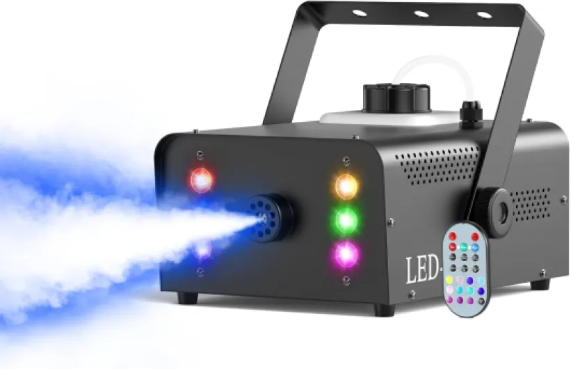 1500W Machine à Fumée avec 6 LED RGB, Machine à Brouillard de Fête avec Télécommande et Réservoir de 1L, Volume de Brouillard élevé, pour Halloween, Noël et les Mariages