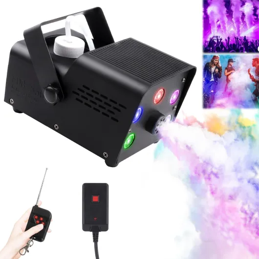 Machine à Brouillard, Mini Machine à Fumée de Brouillard 500W avec 5 Lumières LED, Machine à Brouillard à Effet RVB avec Télécommande sans Fil pour Soirées DJ Performances sur Scène et Halloween/Noël 1PCS