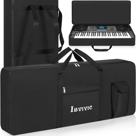 OUUTMEE Housse pour Clavier 61 Touches, Sac pour Clavier 61 Touches en Tissu Oxford 600D, Sac de Transport pour Clavier Piano Électrique 10MM Rembourré avec Poignées et Bandoulière Réglable (Noir)