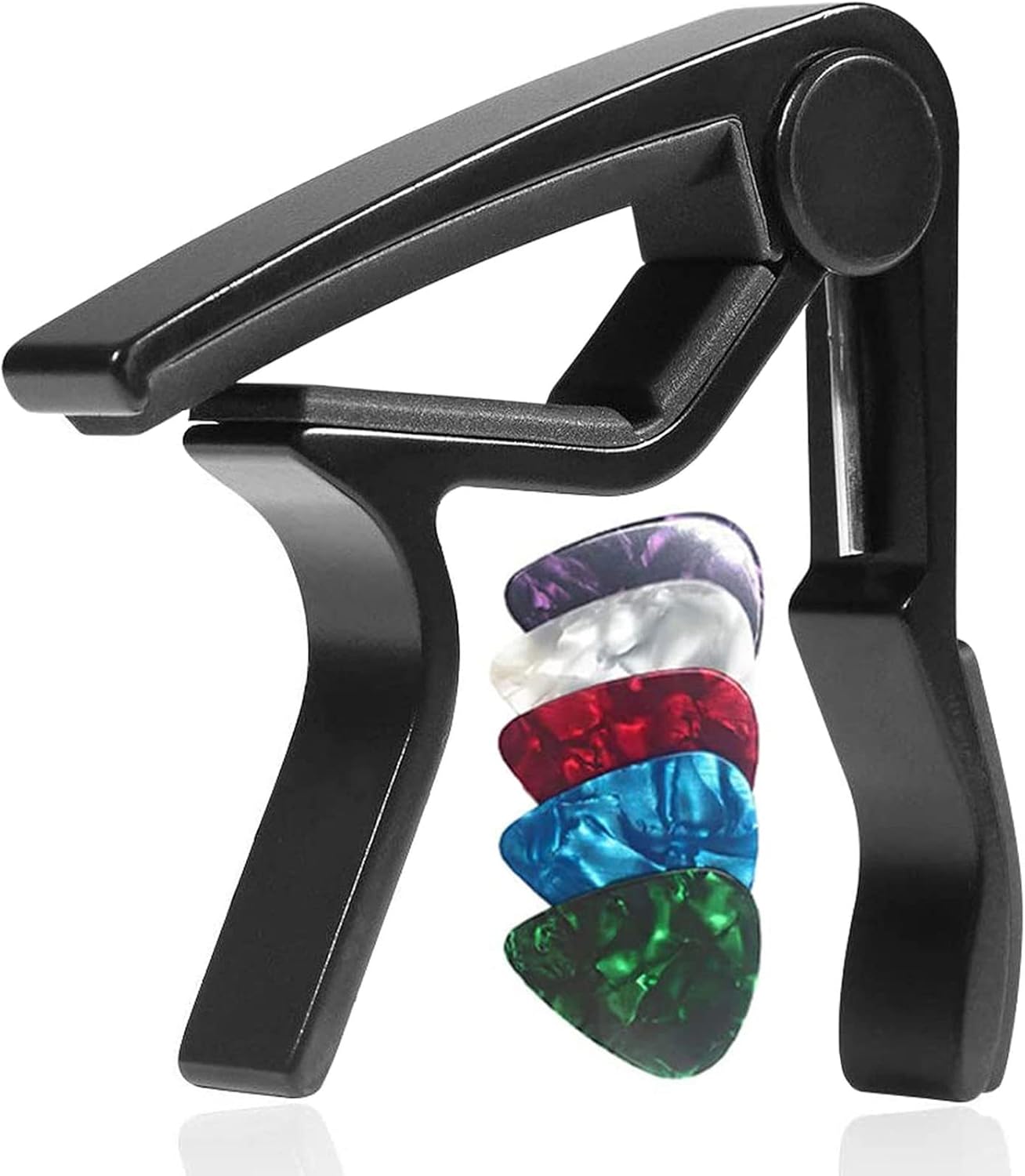 Capodastre, Alliage Capo de Guitare Pour Folk 6 Cordes, Guitare Electrique et Acoustique Ukulélé, Mandoline et Banjo Avec 5 Médiators, Noir Noir--JX-09BK