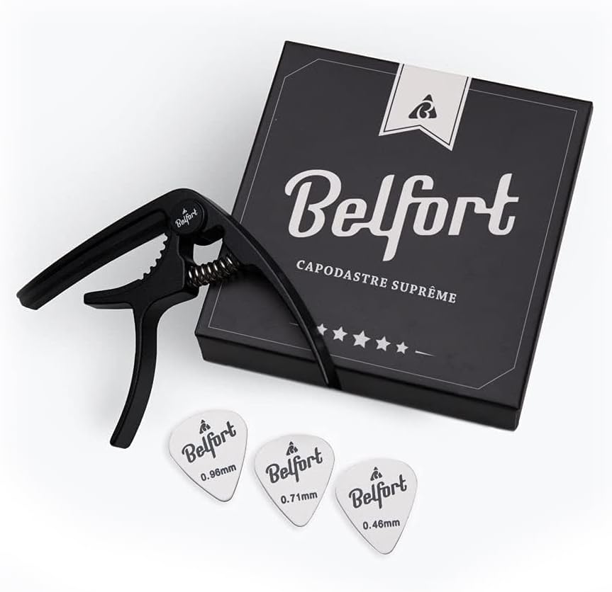 ® QuickPitch Capodastre original pour guitare + 3 médiators + eBook gratuit ☆ Facile à utiliser ☆ Capo pour guitare – Guitare folk, guitare acoustique, guitare de concert, guitare électrique et classique