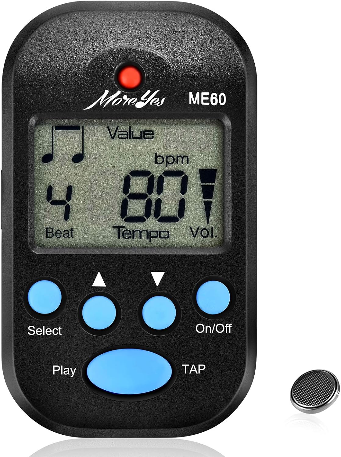 MOREYES Mini métronome numérique avec haut-parleur multifonction pour saxophone, piano, guitare, violon, flûte, tambour Noir