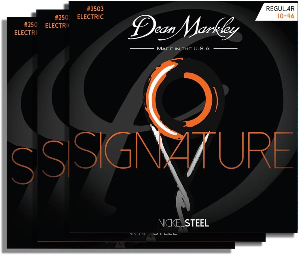 Dean Markley Electric Guitar Strings Signature 6 Steel Set Nickel Wound Guitar Strings Regular, Soft Electric Guitar Strings for Superior Tone and Sustainability, 10-46, 2503 Regular Gauge Pack Of 3