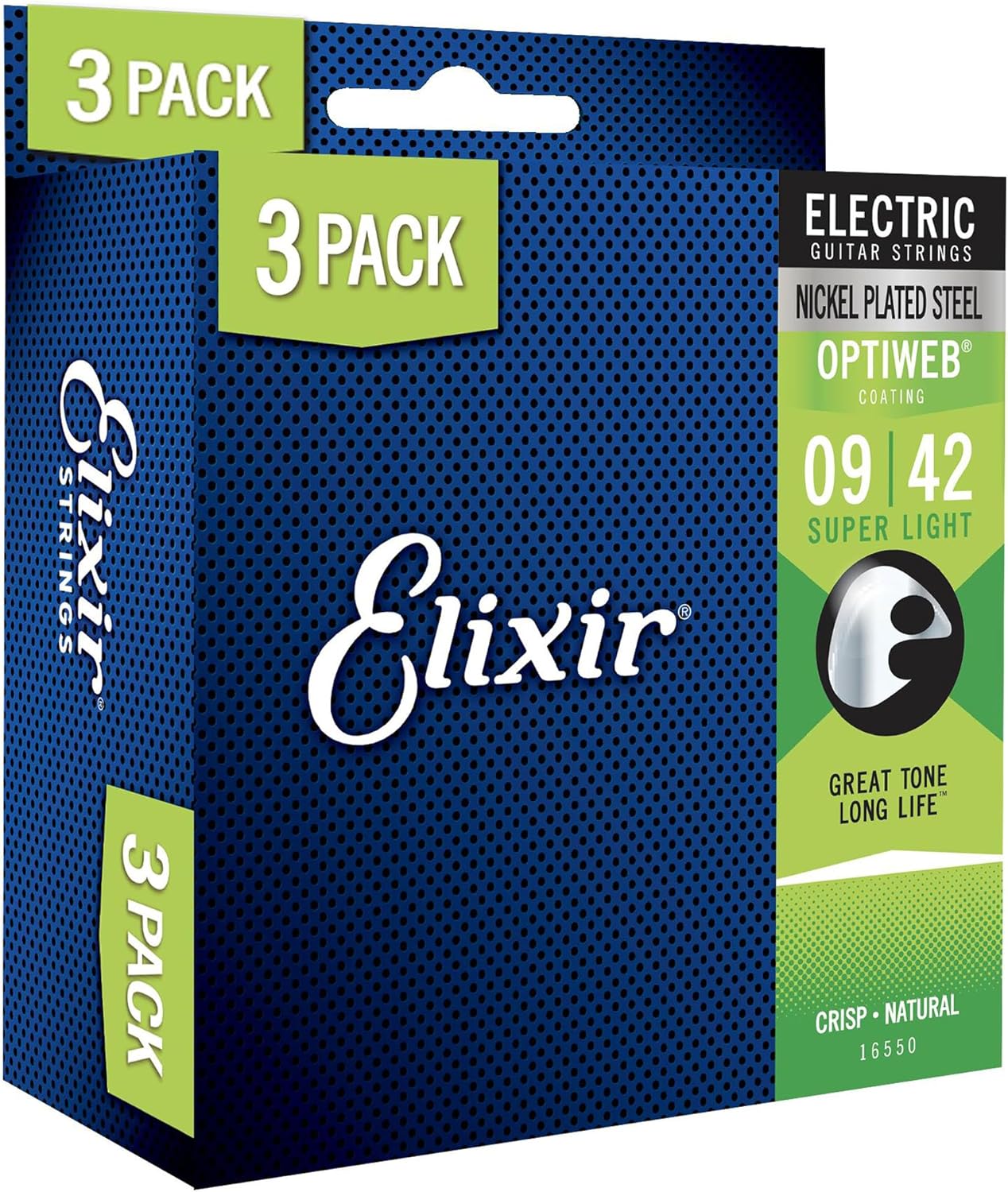 Cordes de guitare électrique en acier plaqué nickel avec revêtement OPTIWEB - Elixir - Lot de 3 cordes pour guitare électrique - Super Light 9-.42 Super Light (9-52) 3 Pack